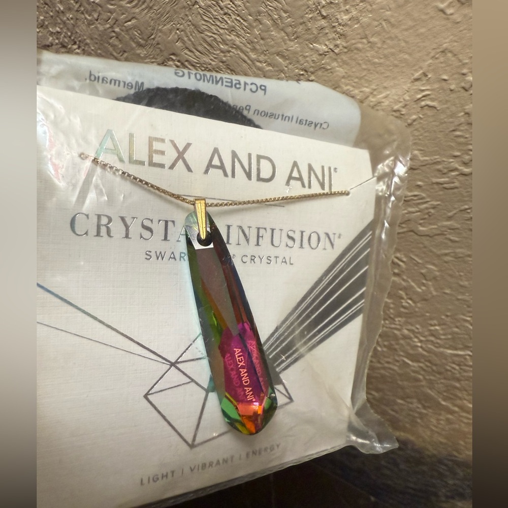 Alex and Ani Iridescent Green-Purple Teardrop Crystal Necklace